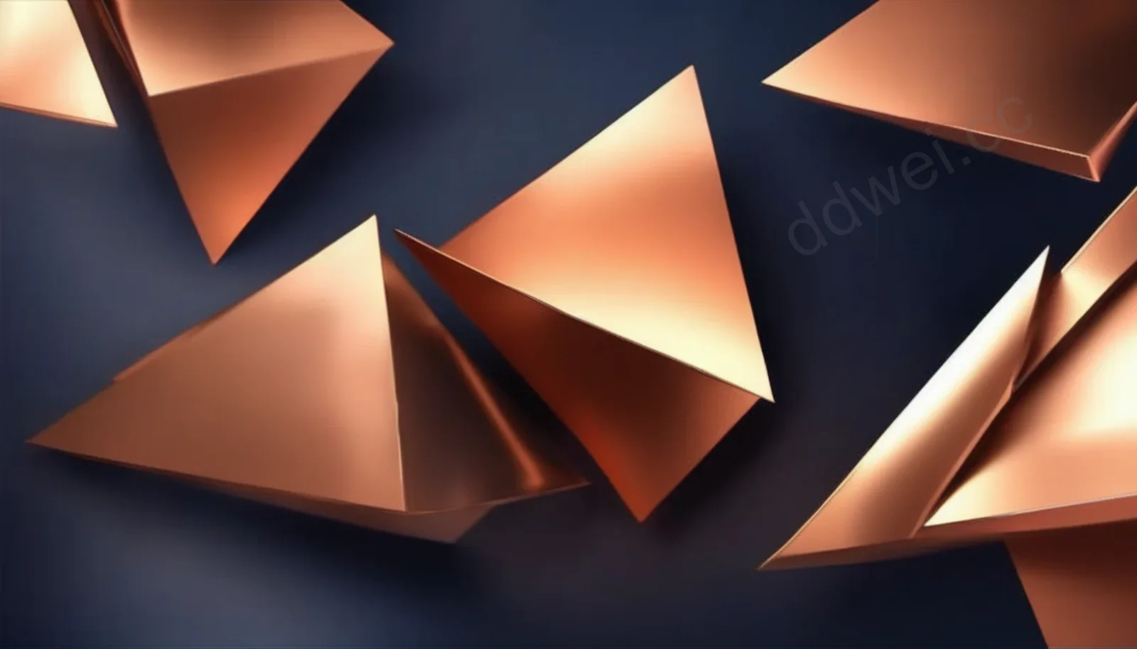 Navy Blue Copper Metallic Triangular Flare Premium Business Slide Background