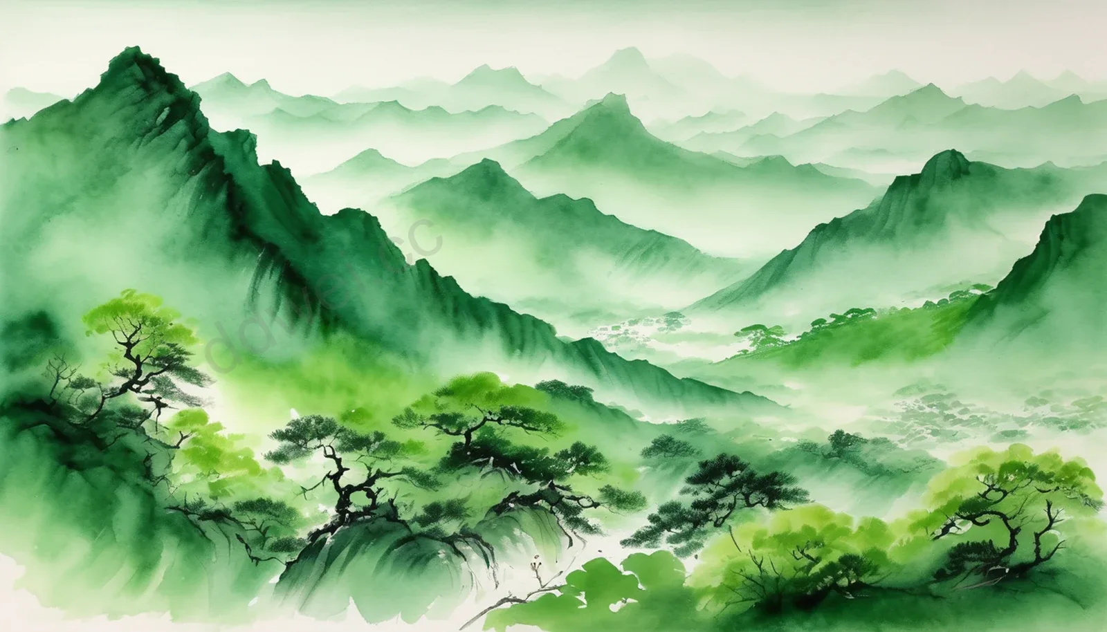 Pale Malachite Watercolor Paper Green Landscape Diagonal Negative Space Background