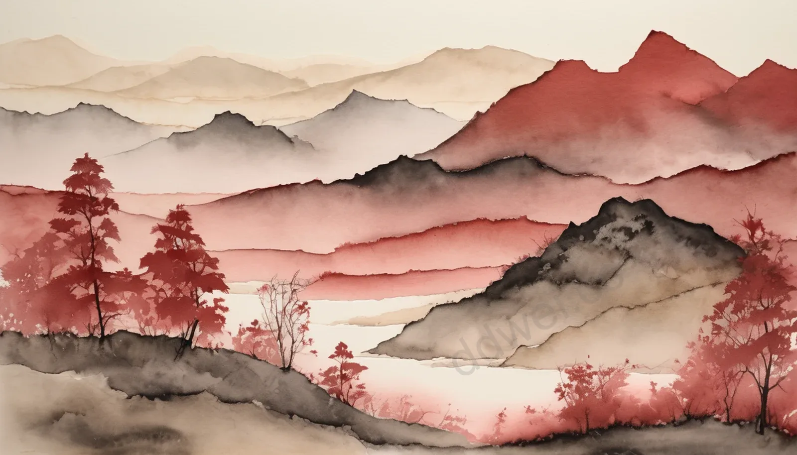 浅朱砂手工纸水墨风幻灯片背景