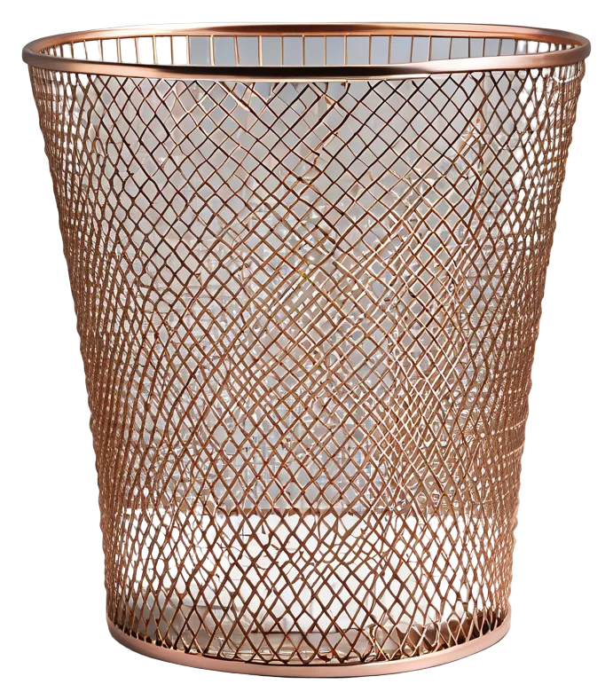 Rose Gold Metal Mesh Wastebasket PNG