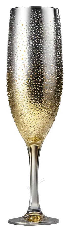 Luxurious Silver Champagne Flute with Gold Bubbles PNG