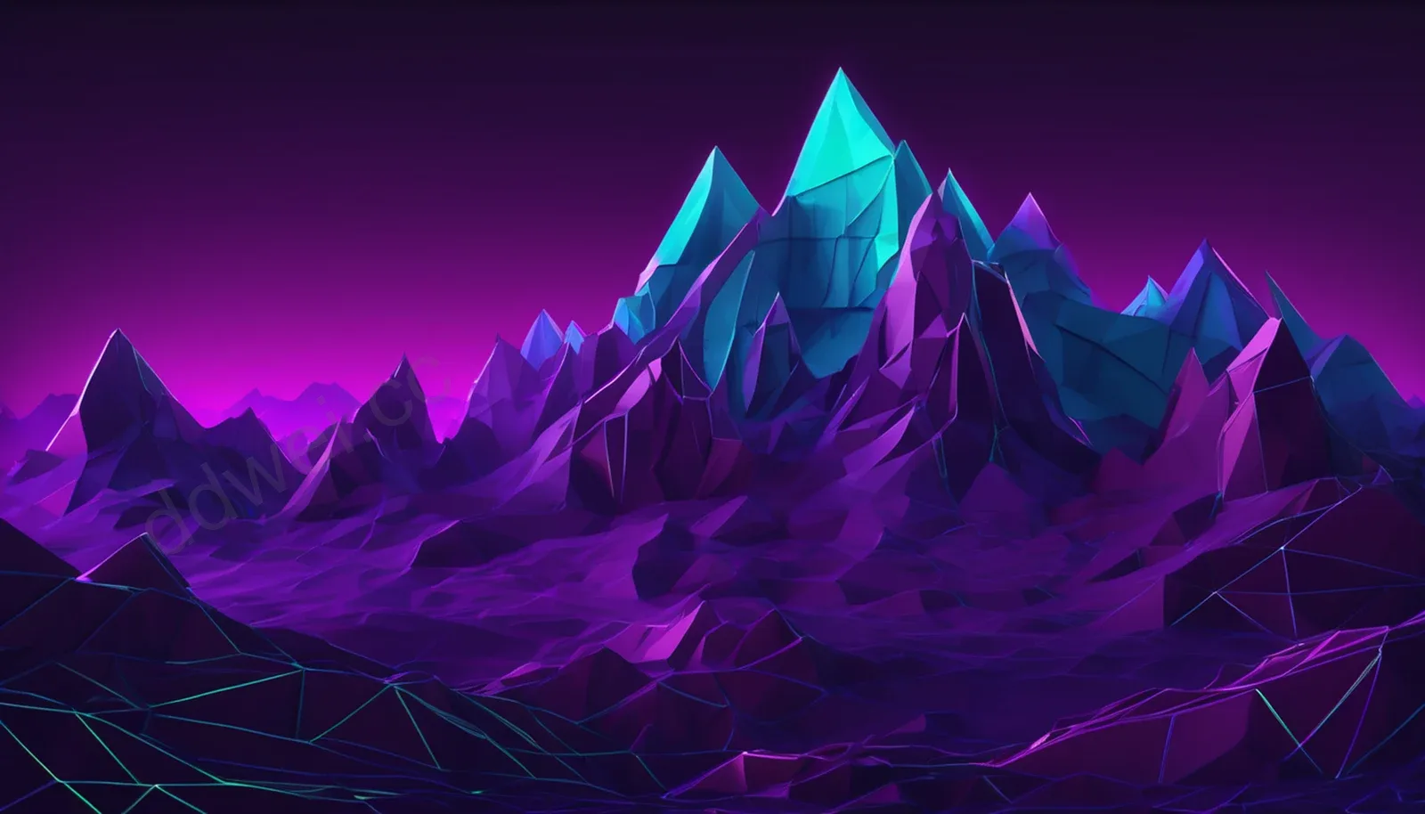 紫青低多边形山峰科技PPT背景