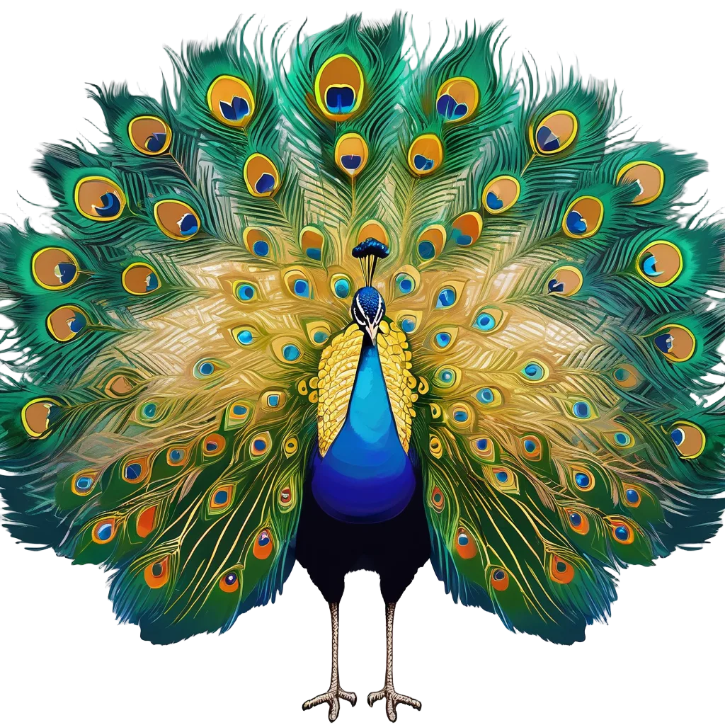 绚丽水粉孔雀开屏插画素材