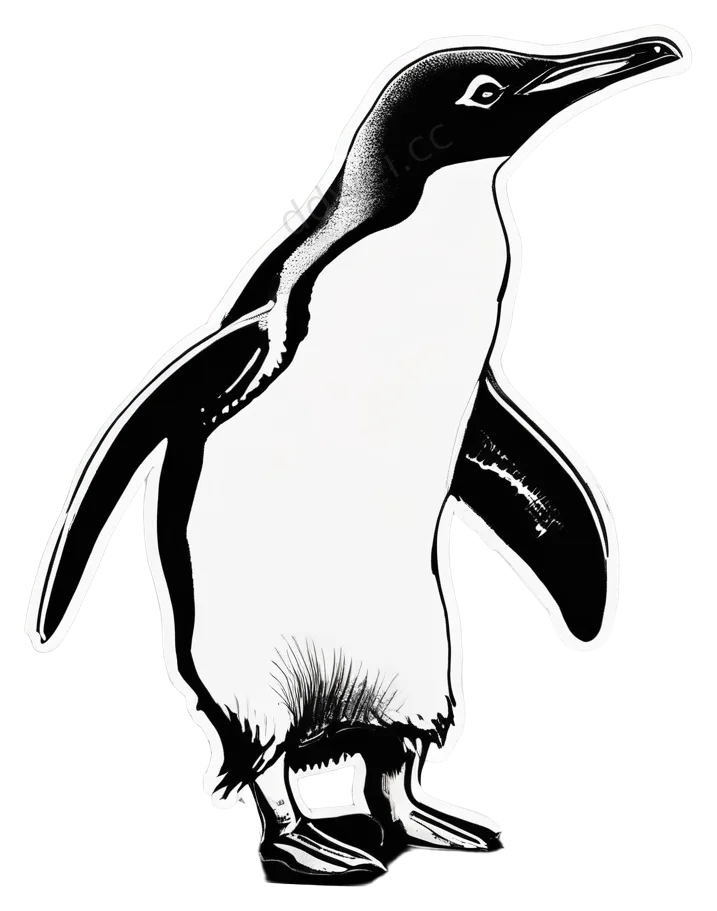 黑白素描企鹅行走插画素材