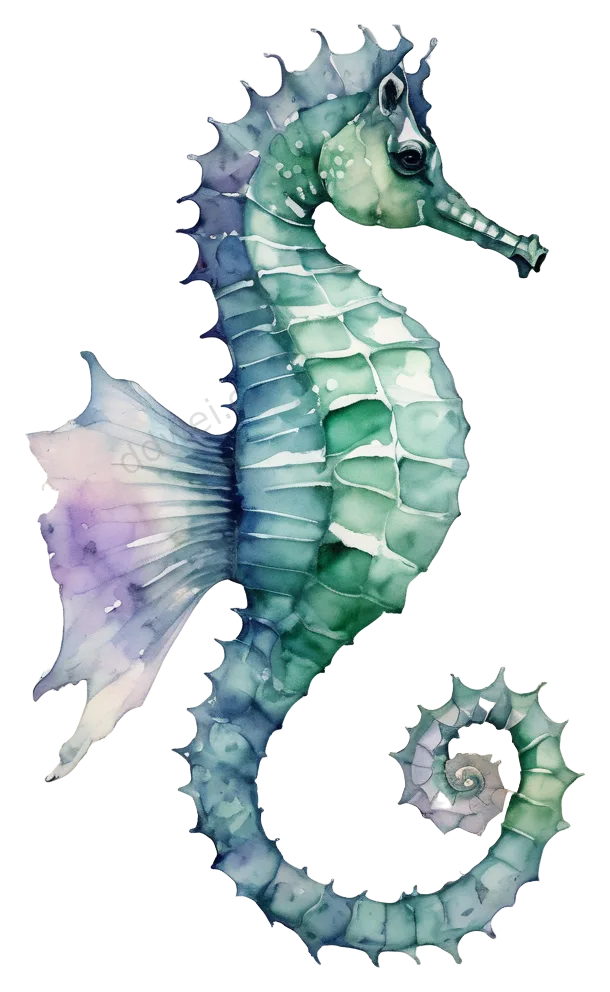 Watercolor Seahorse Hovering Upright Illustration