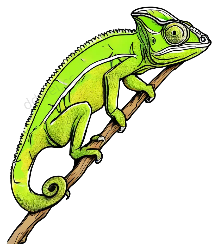 Hand-Drawn Chameleon Gripping Twig Illustration