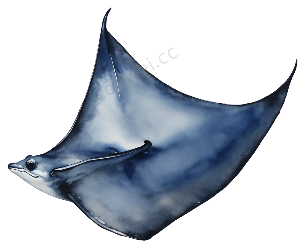 银蓝渐变蝠鲼滑翔水彩插画素材