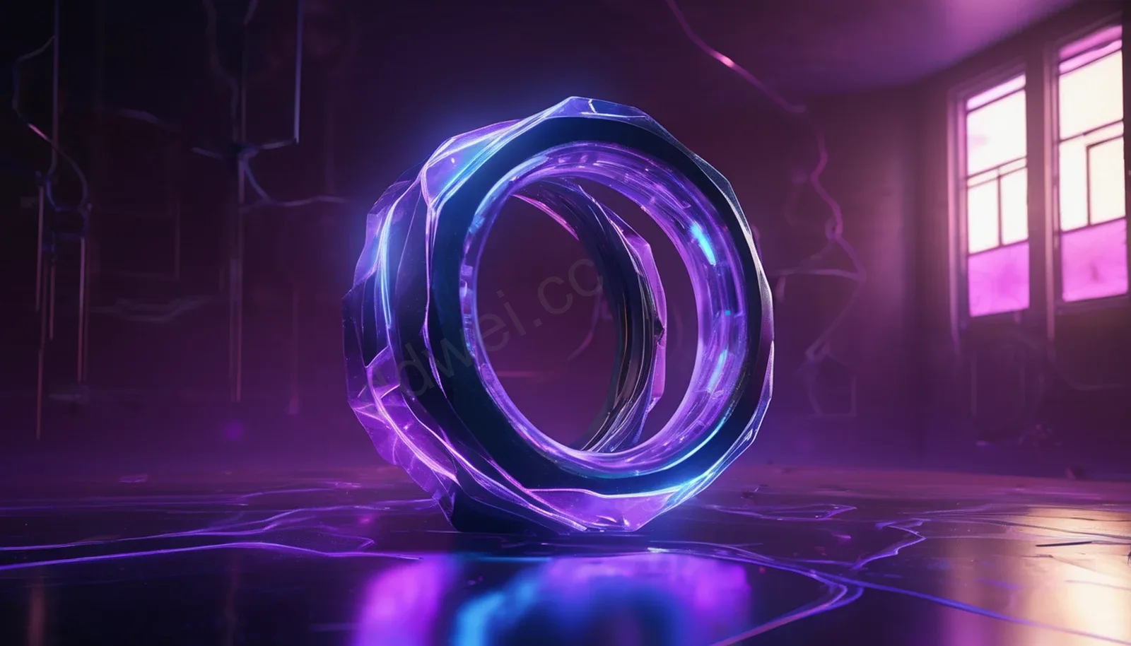 Deep Blue Purple Floating Geometric Rings Tech Background