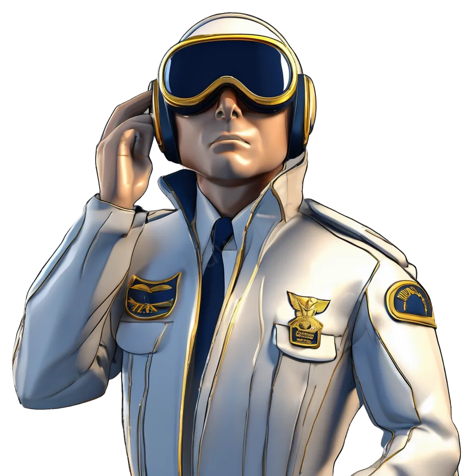 Navy & Gold Cartoon Pilot Full Body PNG