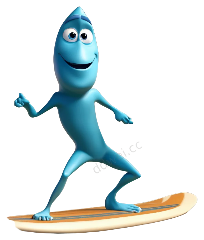 Ocean Blue & Beige Pixar Surfer PNG