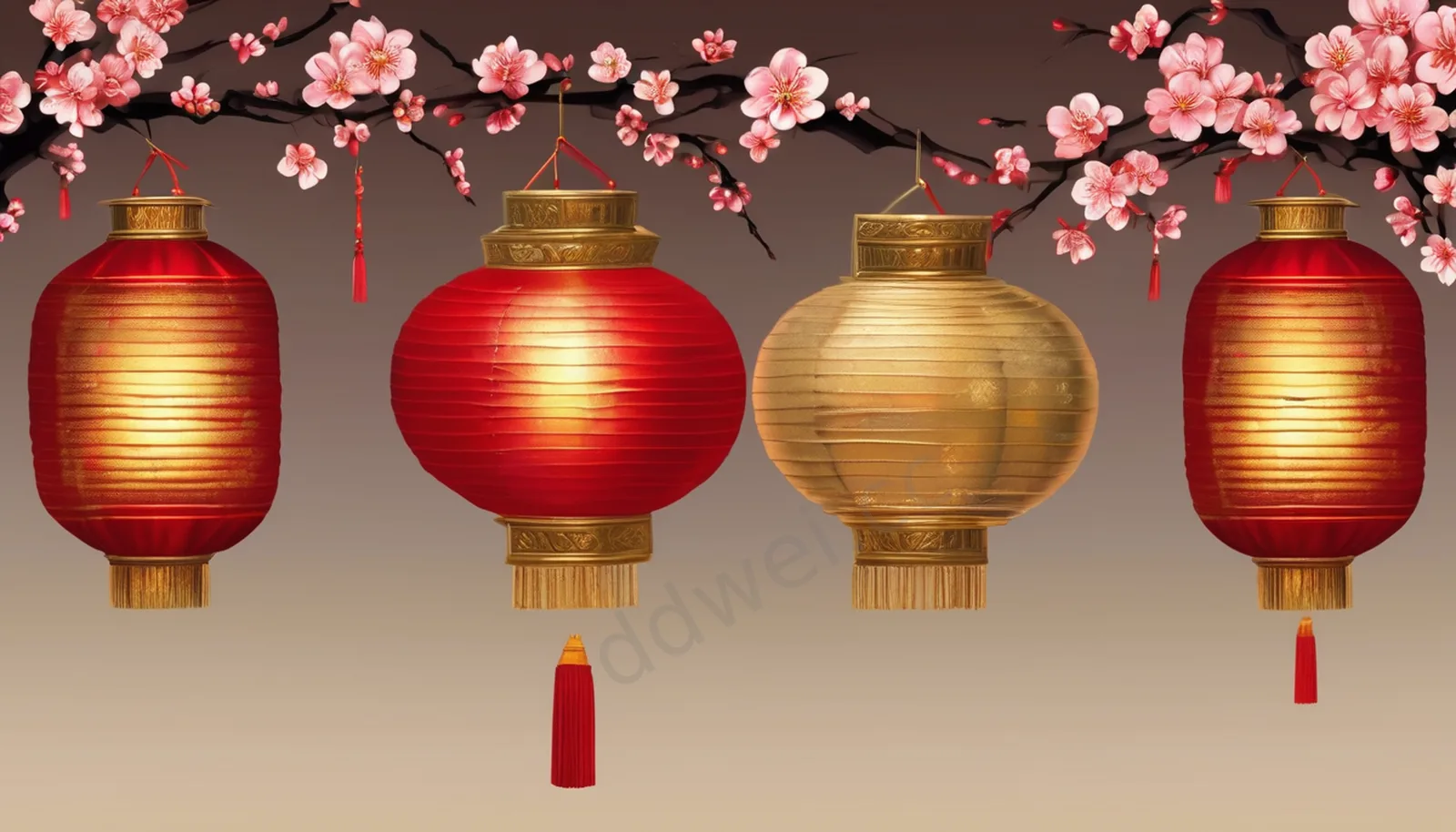 新年红金灯笼梅花春节背景