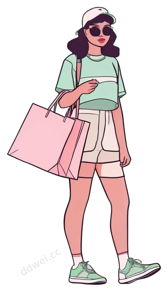 少女购物几何风卡通PNG