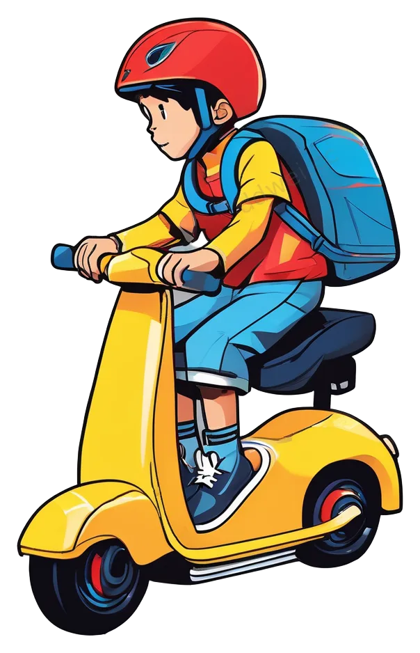 活力矢量风男孩滑板车运动插画