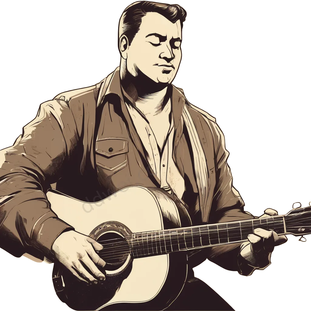 Sepia Retro Comic Book Plump Musician Guitar Illustration