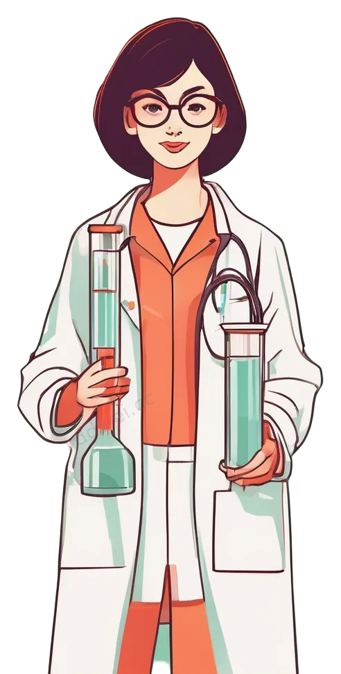 薄荷珊瑚现代风女科学家实验插画
