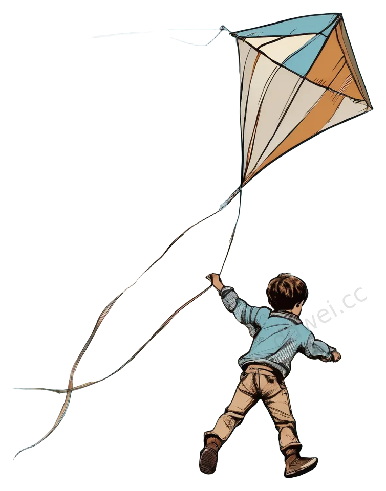 Earth & Sky Blue Hand-drawn Sketch Energetic Boy Kite Illustration
