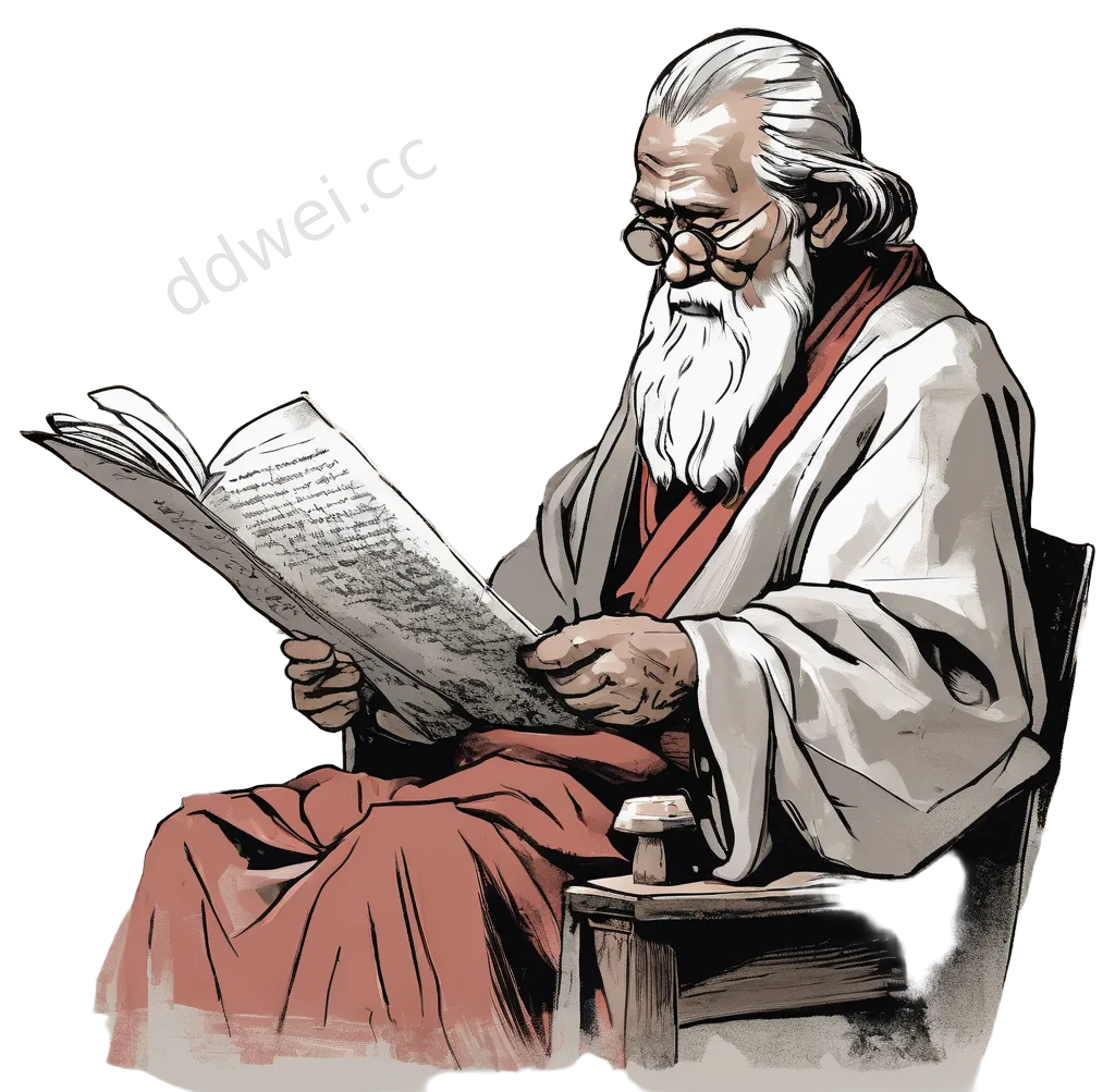 灰红水墨扁平风老智者读卷插画