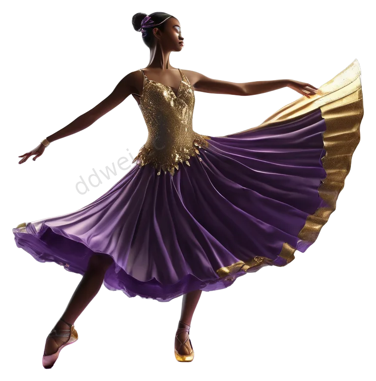 Stylized 3D Cartoon Style Purple Gold Female Dancer Pirouette PNG