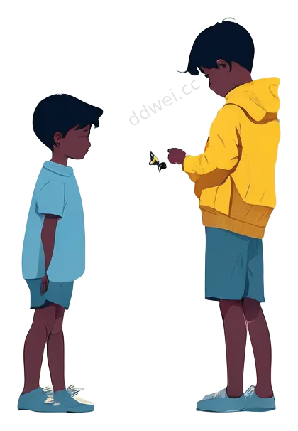 Minimalist Flat Style Sky Blue Boy Examining Butterfly PNG