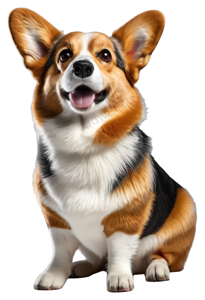 冷灰白柯基犬站姿透明PNG素材