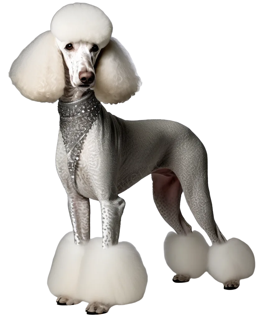 银白贵宾犬站姿透明PNG素材