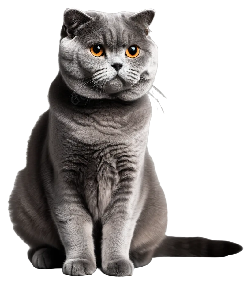 银灰折耳猫坐姿透明PNG素材
