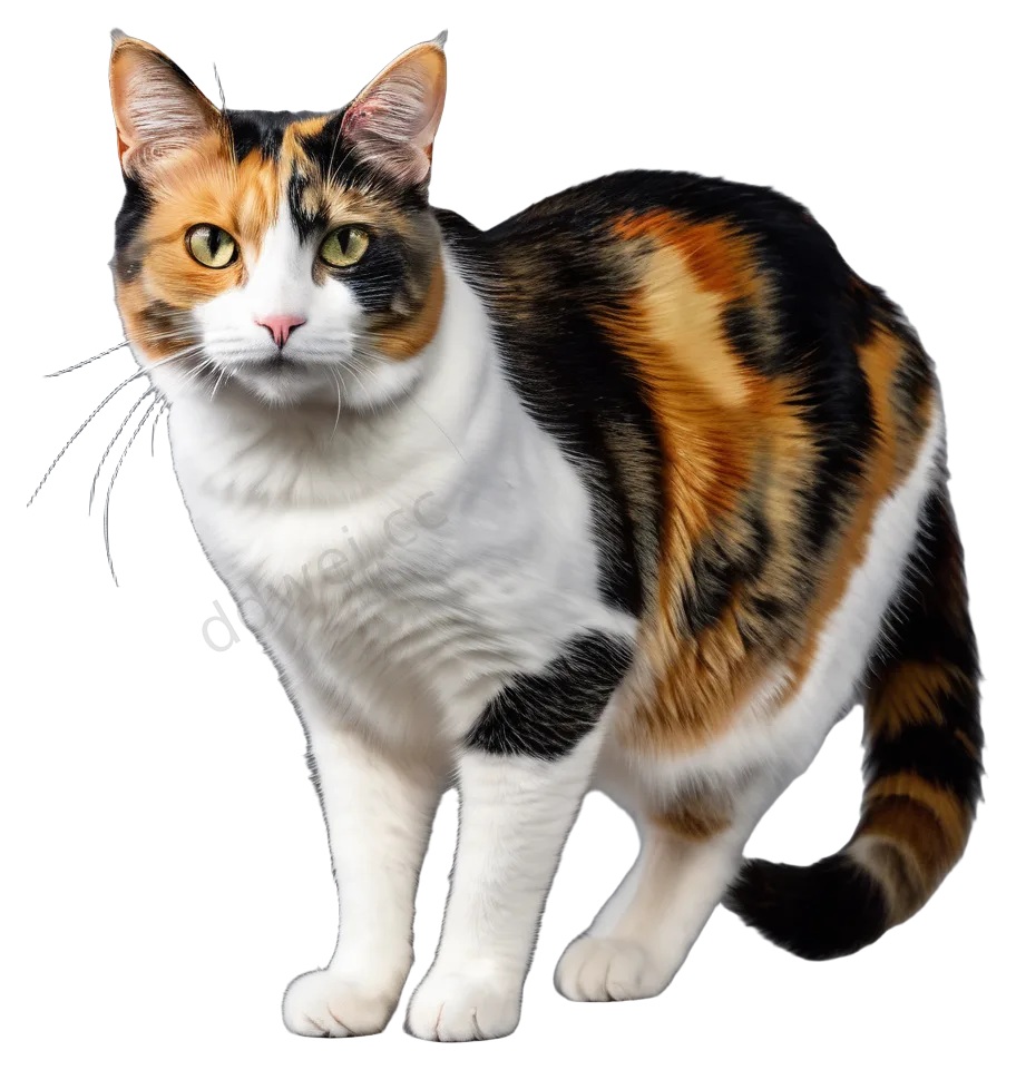 Multicolor Calico Cat Standing Transparent PNG