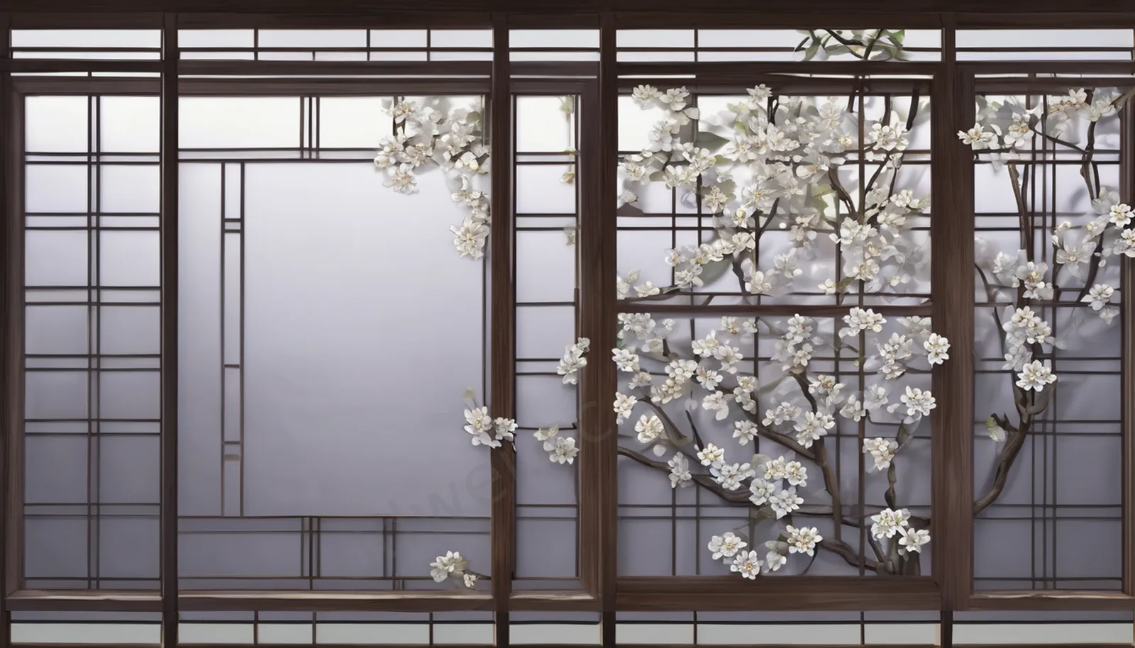 Purplish Grey Wooden Lattice and Moonlit Osmanthus Neo-Chinese Background