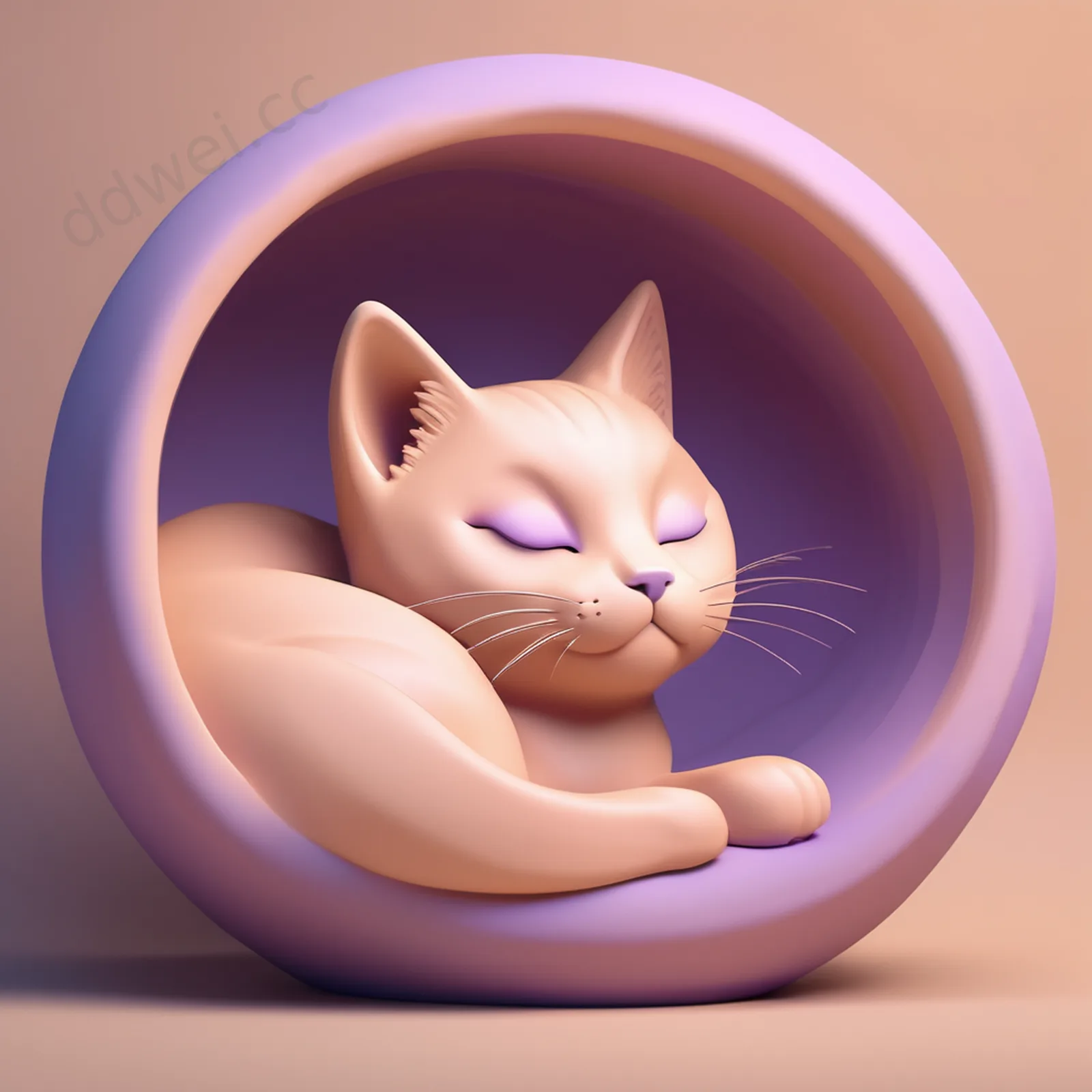 温馨黏土小猫蜷缩睡姿插画