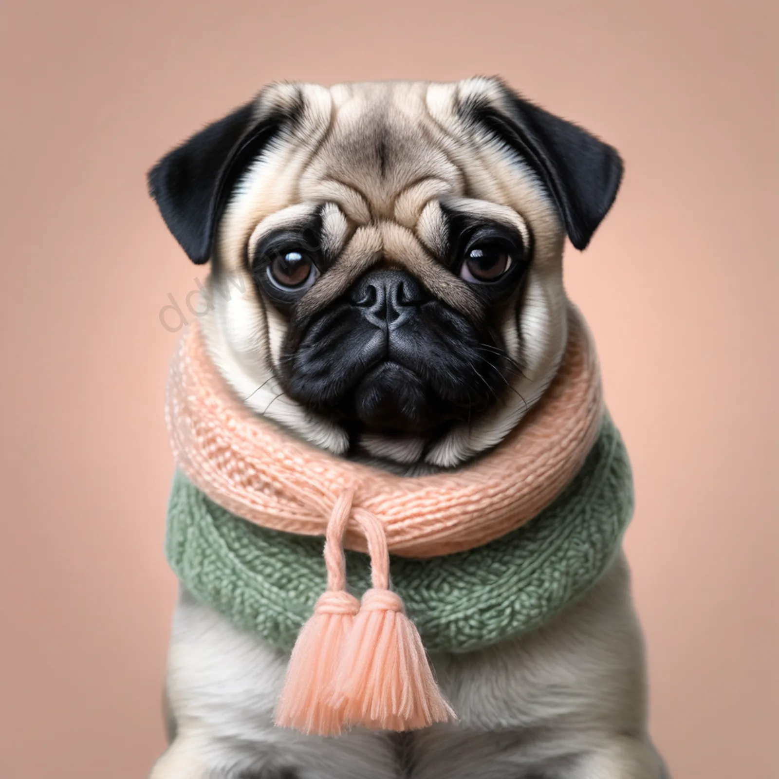 桃绿系毛毡巴哥犬戴围巾3D插画