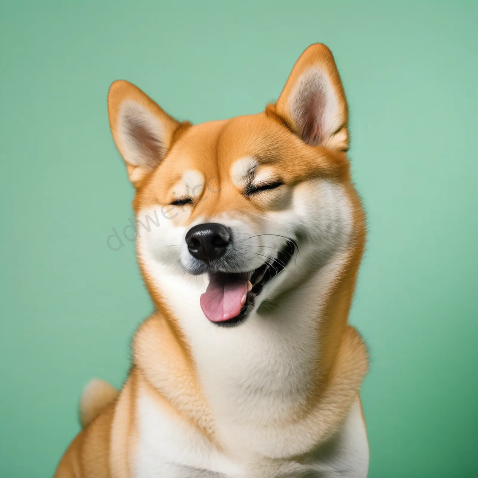 柴犬薄荷绿背景可爱打哈欠肖像