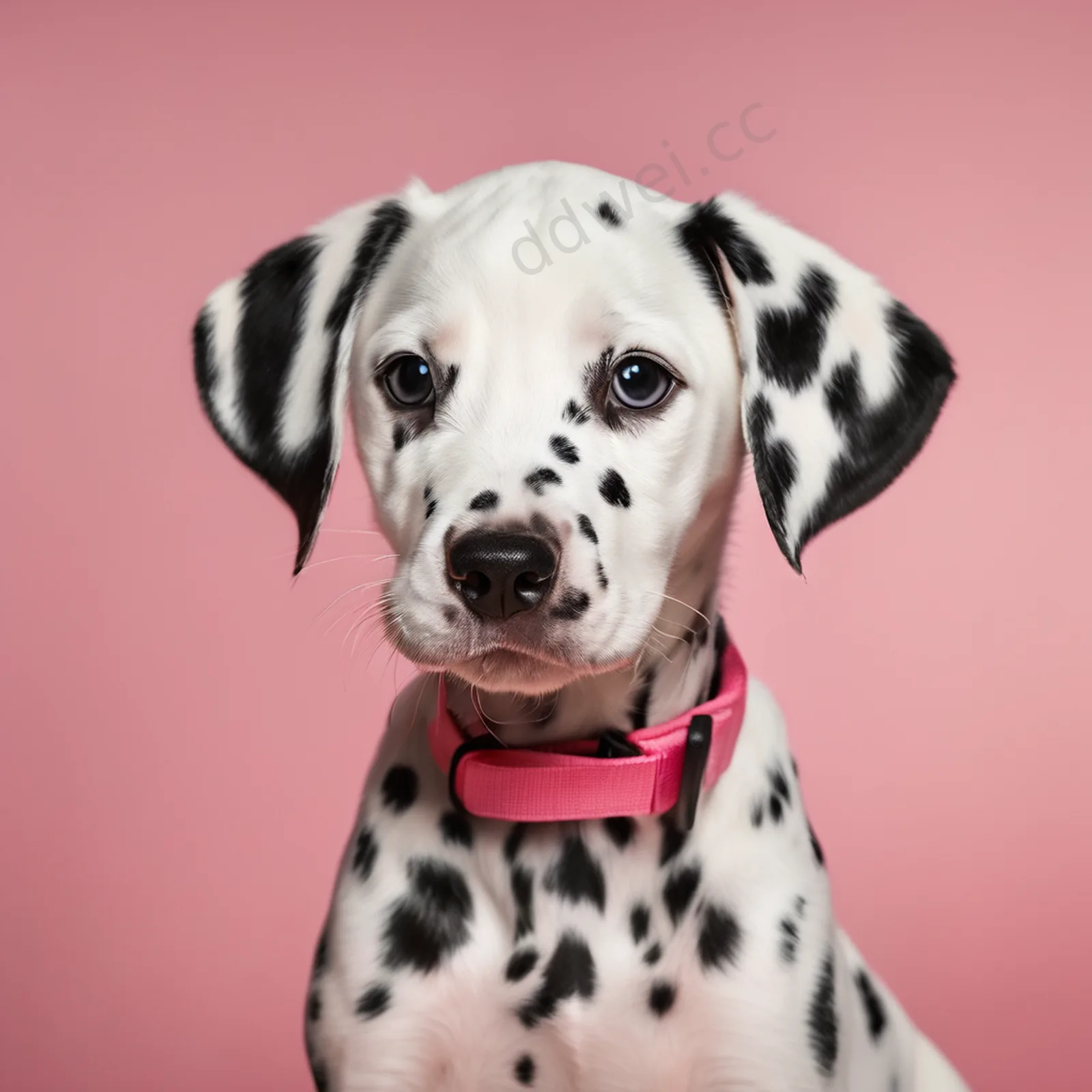 斑点狗幼犬珊瑚粉纯色影棚肖像