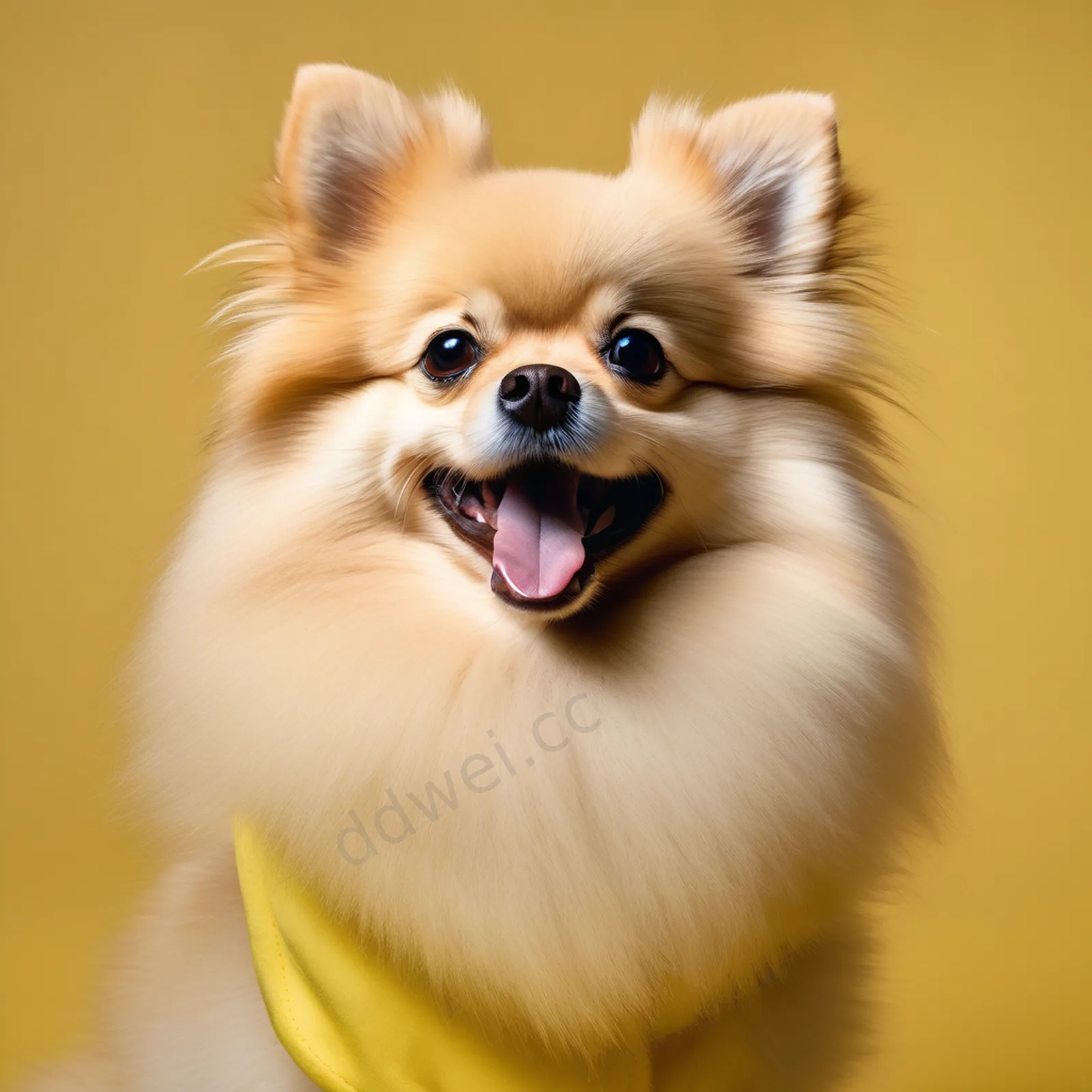 博美犬浅黄色蓬松毛发光影肖像