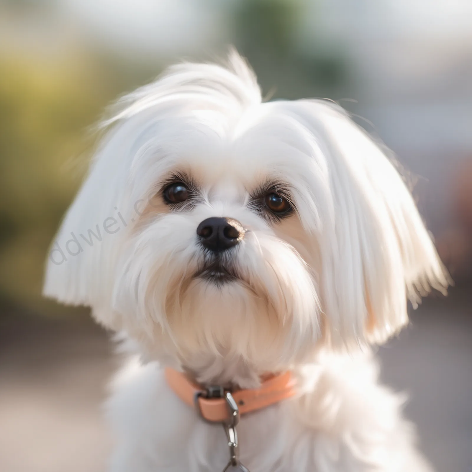 纯白蜜桃马尔济斯犬微笑肖像
