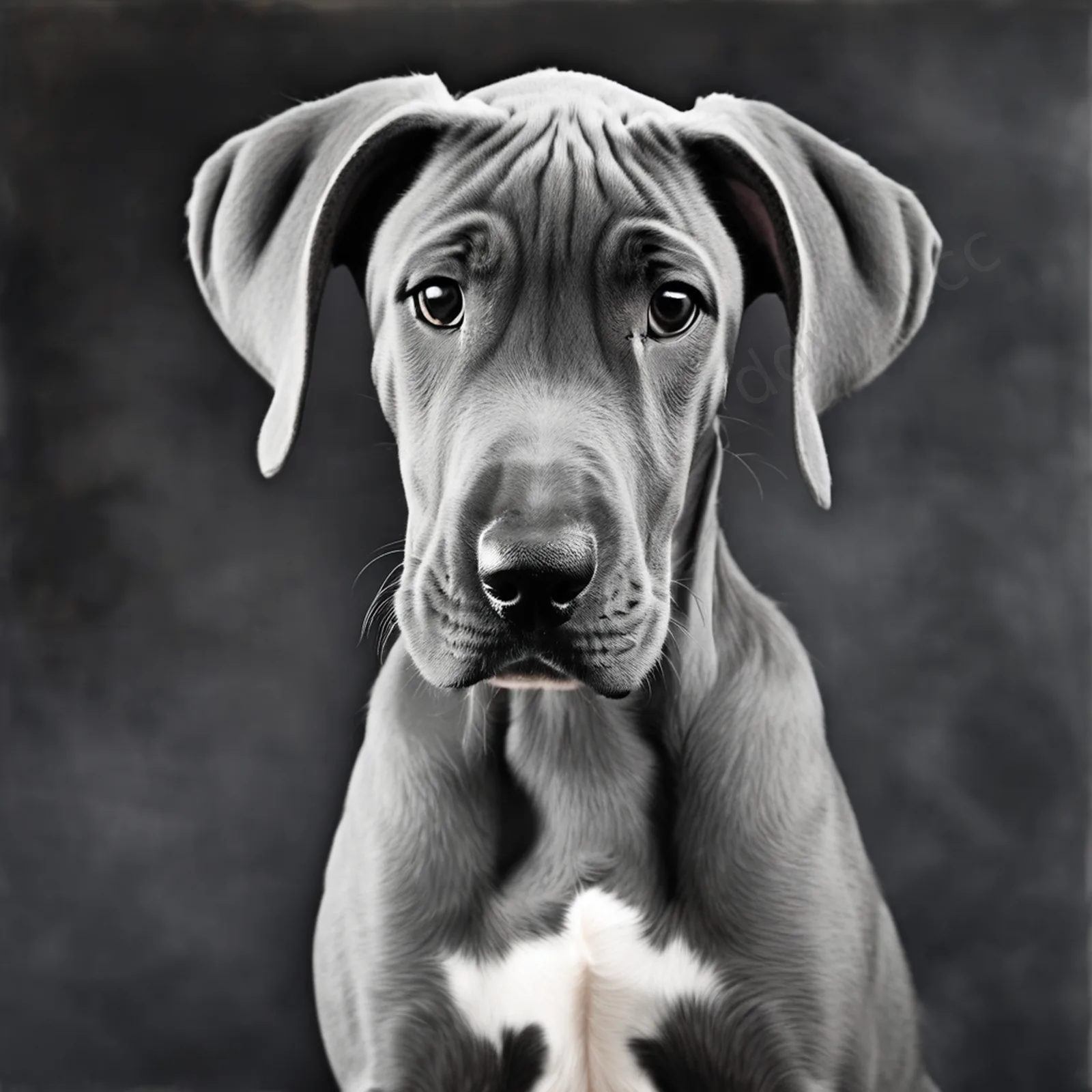 Great Dane Puppy Patient Sitting Grey Tone Portrait