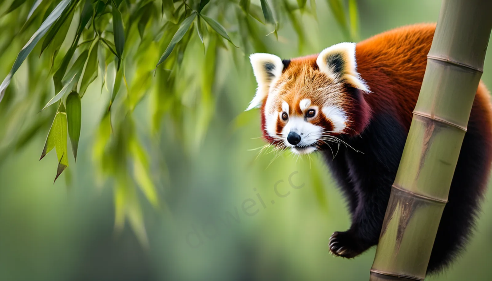 Red Panda Climbing Bamboo Wildlife Photo