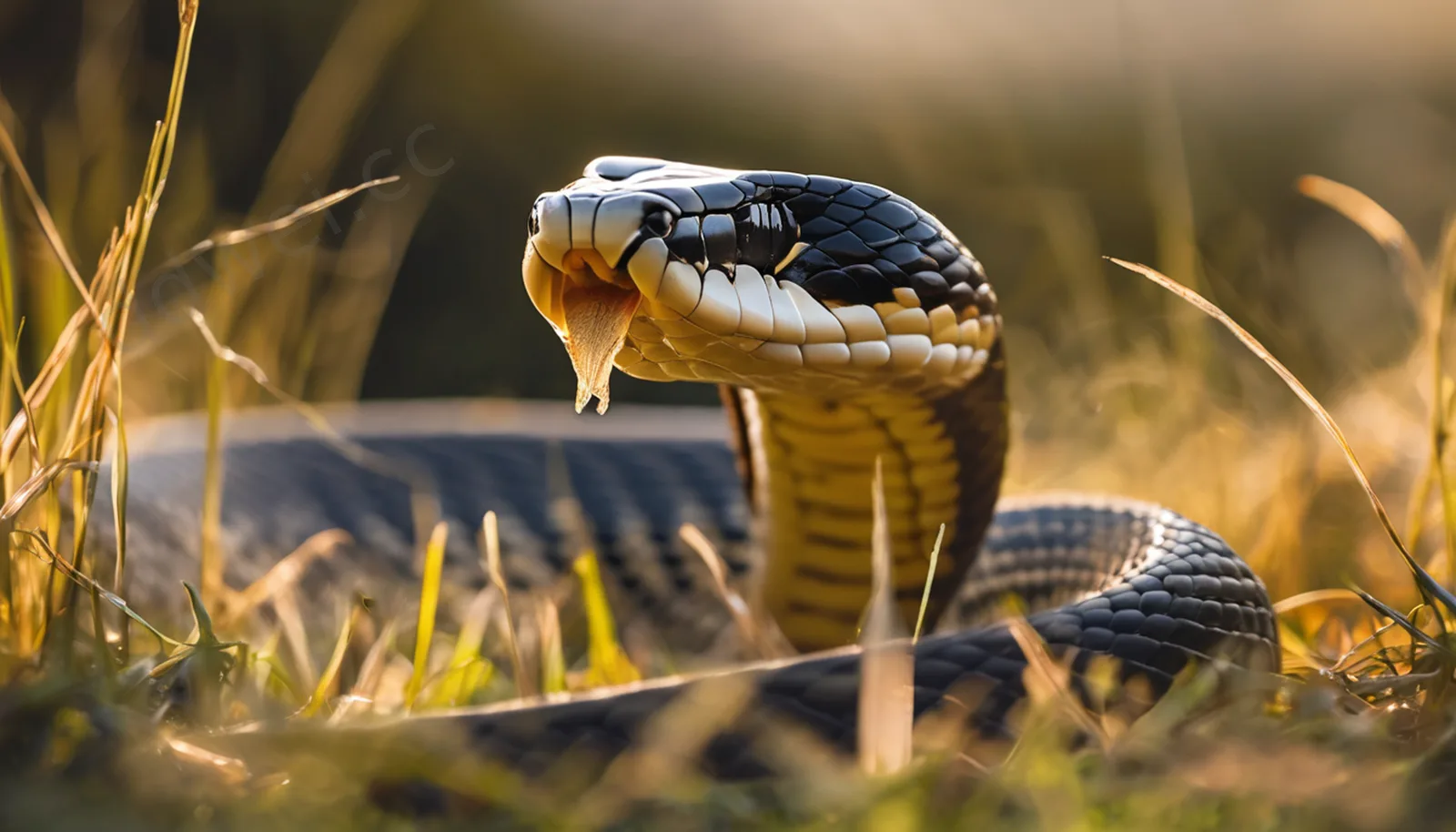 King Cobra Rearing Up in Grass Wildlife