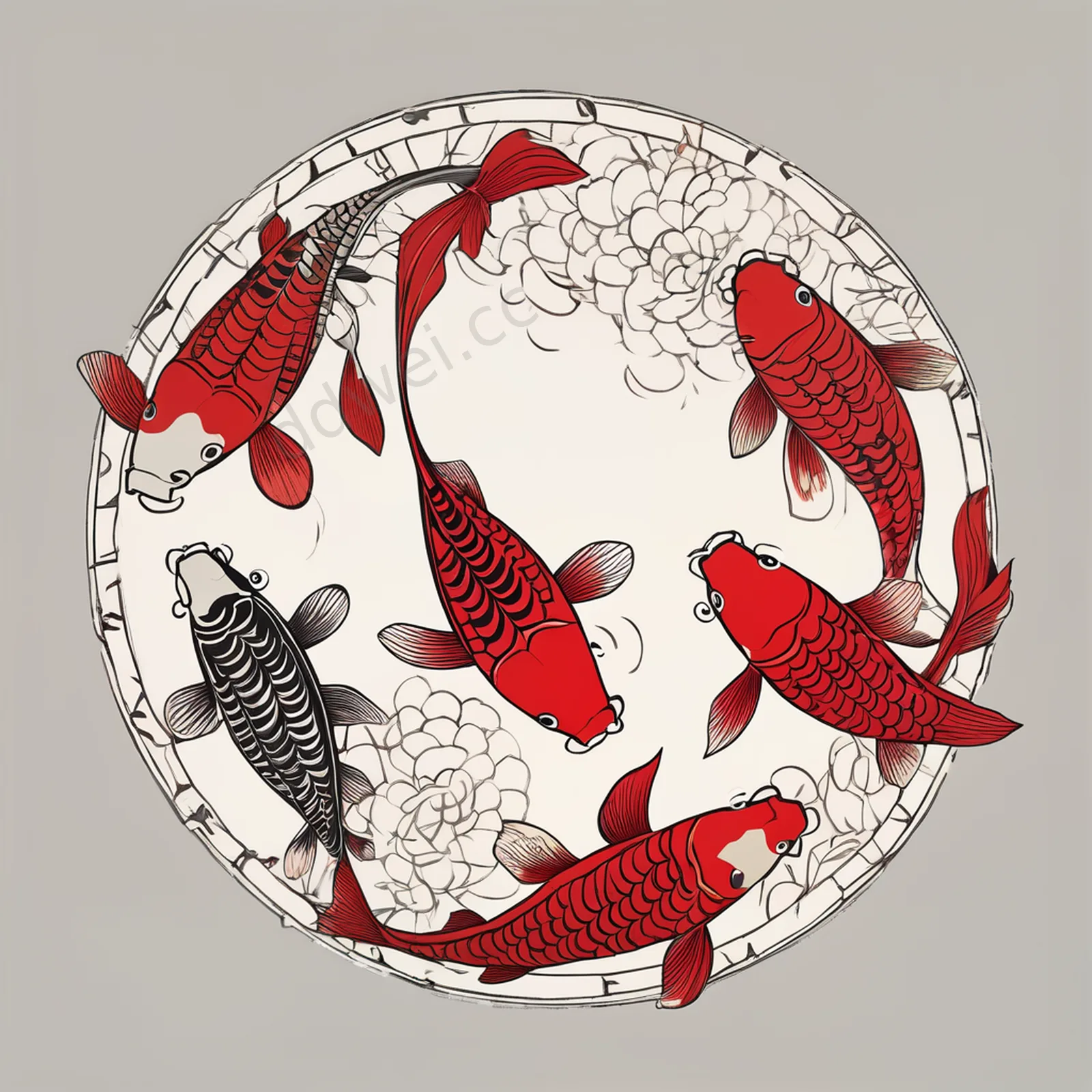 Crimson & Black Koi Mandala Watercolor Art
