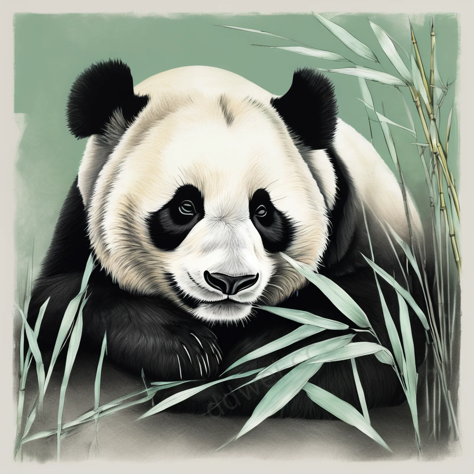 Mint Green & Grey Sleeping Panda Watercolor