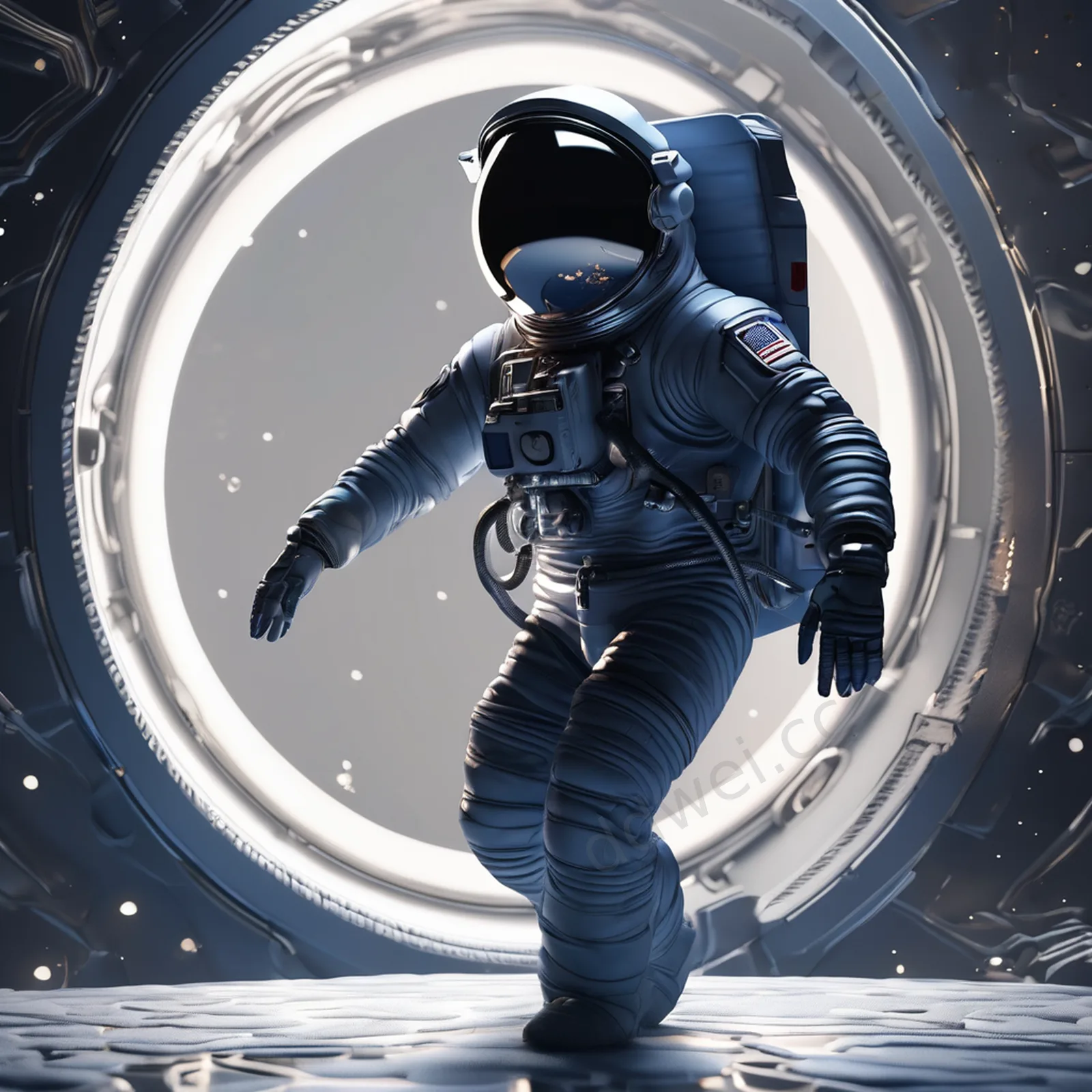 Deep Navy Silver Astronaut 3D Illustration