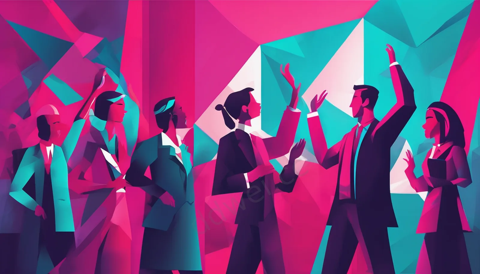 Cyan & Magenta Geometric Project Success Illustration