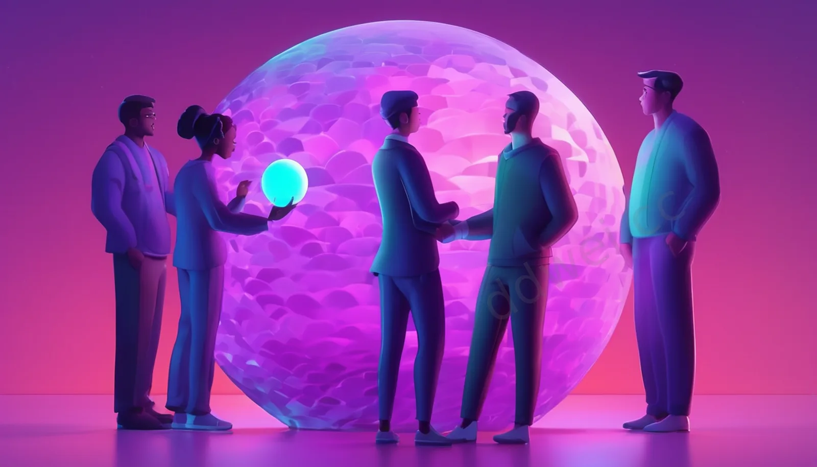 Purple & Teal Gradient Innovation Orb Passing Cartoon Illustration
