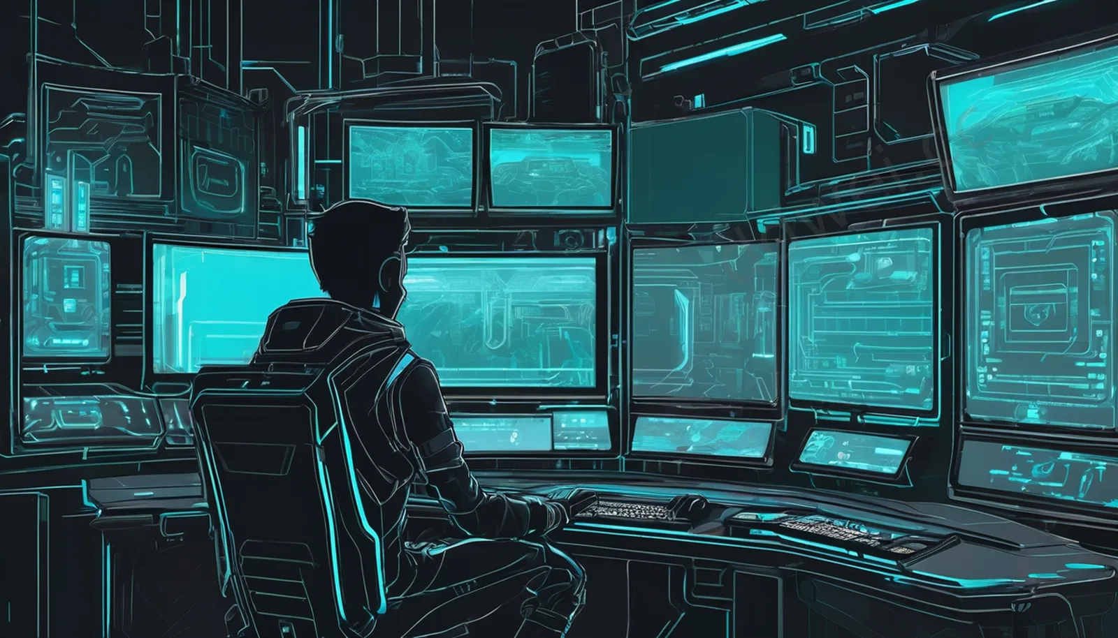 Cyberpunk Futuristic Control Console Minimalist Line Art