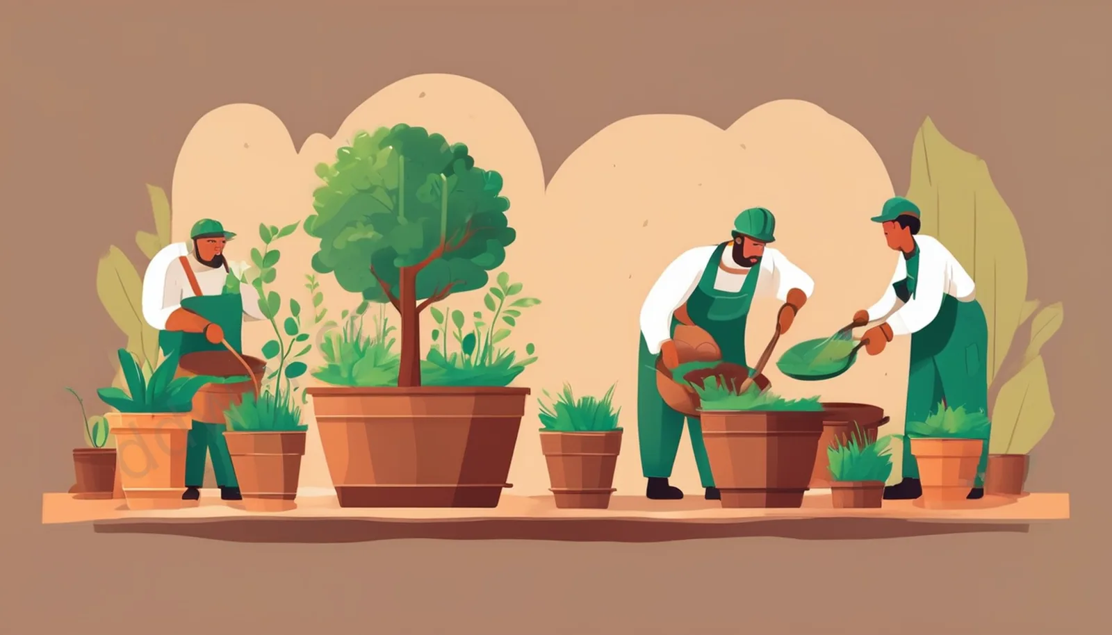 Brown & Green Planting Growth Hope Flat Illustration