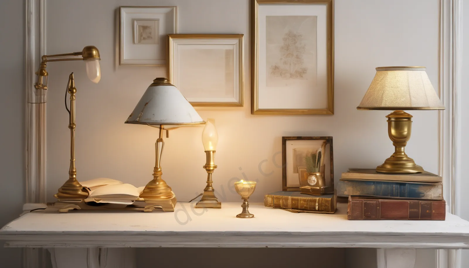 Distressed White and Brass French Vintage Study Video Conference Background