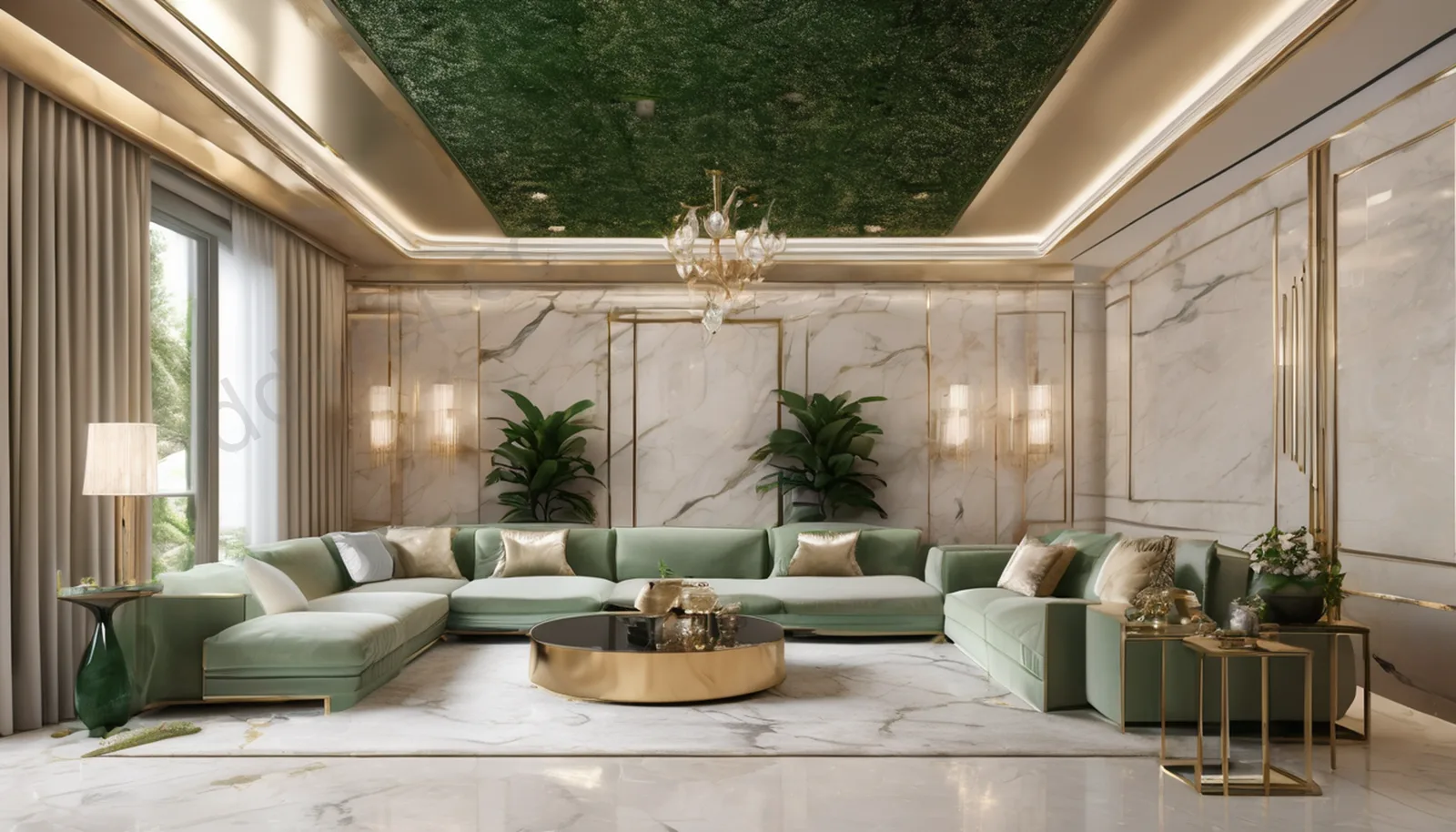 Champagne Gold and Marble Luxury Living Room Video Conference Background