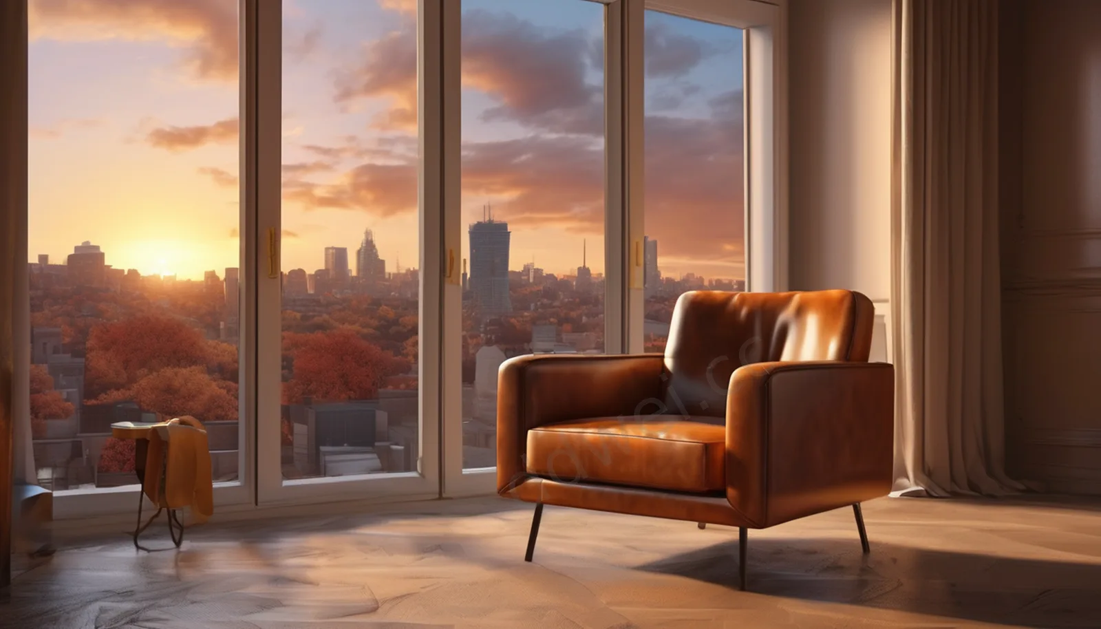 Caramel Leather Autumn Dusk Window Video Call Background