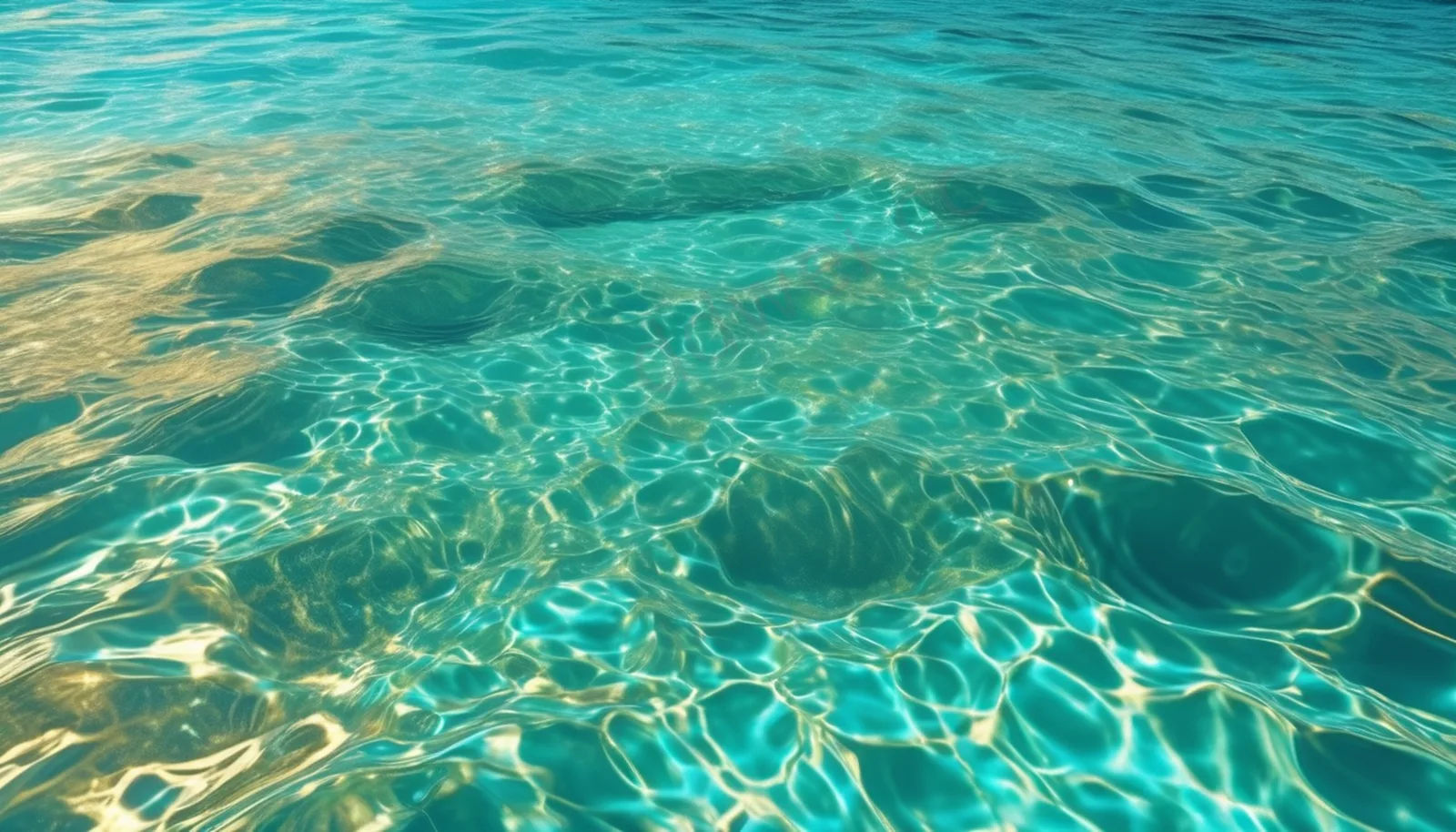 Crystal Clear Turquoise Ocean Surface with Sun Reflections