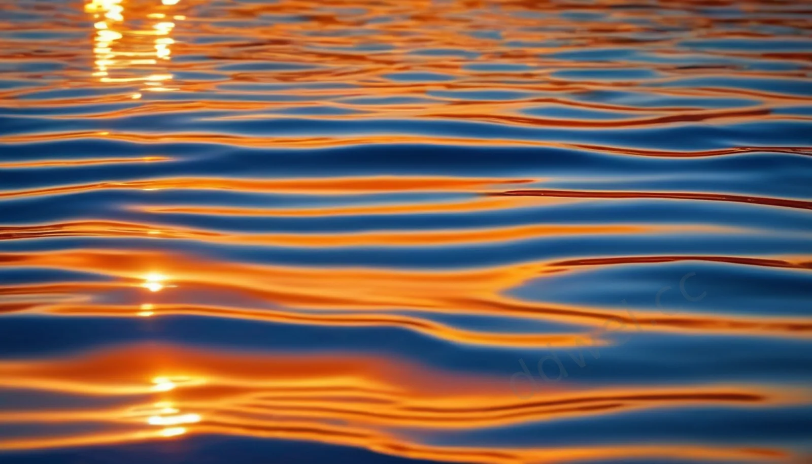 Warm Orange and Deep Blue Sunset Sea with Right Negative Space