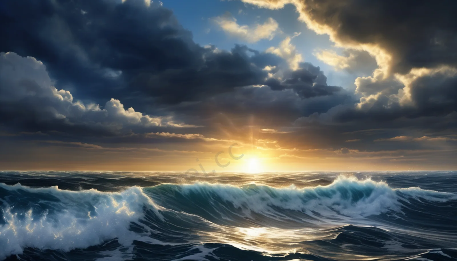 Deep Navy Blue Ocean with Starburst Sunlight and Top Space